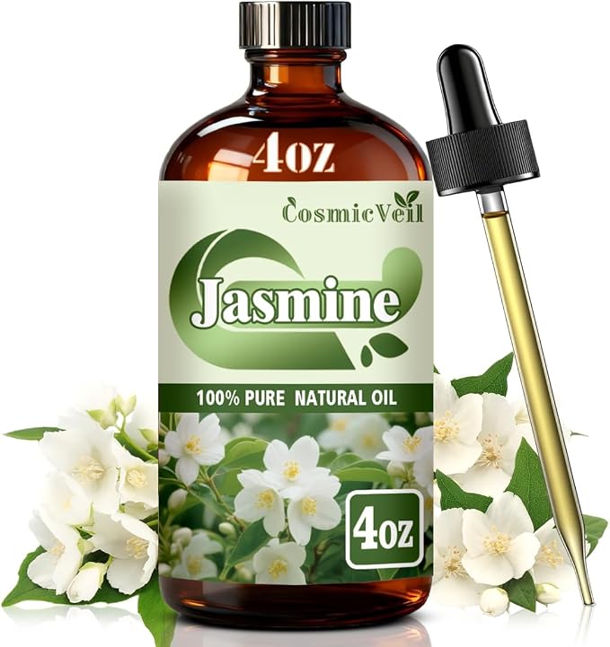 Jasmine Essential Oil Jasmine Oil for Aroma Diffuser,Humidifier,Home Fragrance,Cleaning,Body Care,Massage,Yoga,DIY Candle,DIY Soap CosmicVeil（Jasmime，4 Fl Oz (Pack of 1)）
