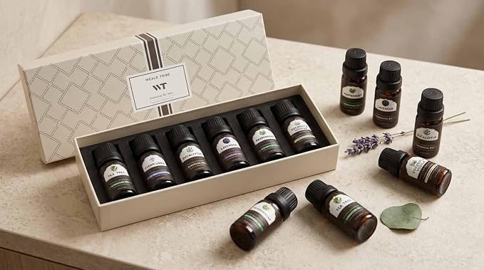 WEALD TRIBE Essential Oils Set for Diffusers, Aromatherapy, Air Freshener, Home Fragrance, Candle Making Scents Gift Set 6x10ml(PEPPERMINT | LAVENDER | TEA TREE | EUCALYPTUS |COCONUT & VANILLA |LINEN)