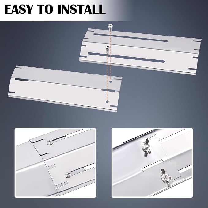Adjustable Universal Stainless Steel Grill Heat Plates Shield, Heat Tent, Burner Cover, Heat Deflector, Heat Diffuser, Flame Tamer For Nexgrill, Dyna Glo, Charbroil, Brinkmann Grill Replacement Parts.