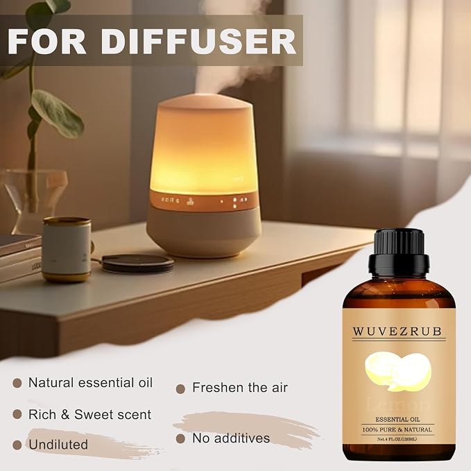 Lemon Essential Oils 120ML, 100% Pure and Natural Essential Oil for Aromatherapy Diffuser - 4 Fl Oz/Lemon