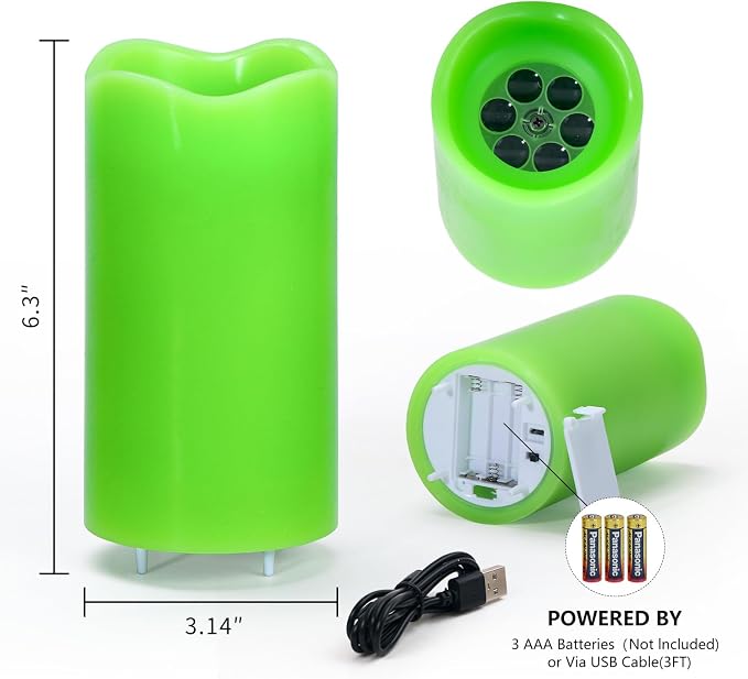 XingsLight St Patricks Day Decorations Flameless Candles with Lucky Clover Projector, Green LED Candle with Remote and Timer,2 Pack