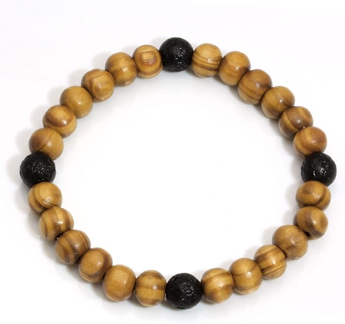 Milakoo 4Pcs Lava Rock Stone Beads Essential Oil Diffuser Bracelet for Men Women Wood Beads Bracelet