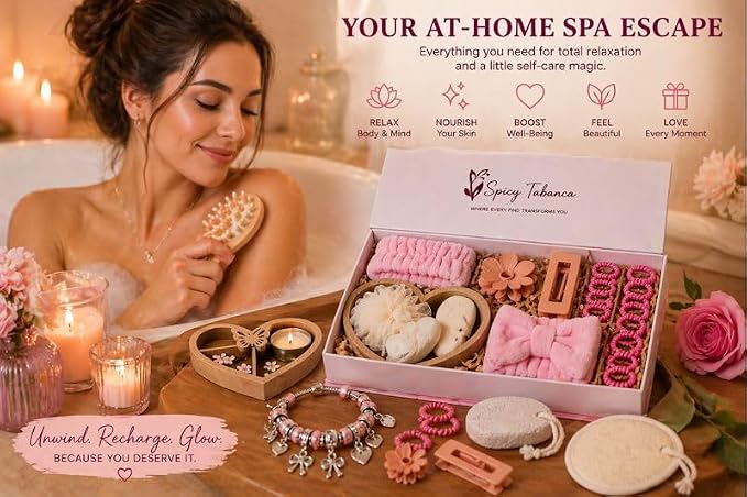 Ultimate 25‑Piece Spa Gift Set for Women – Luxury Self Care Bath Kit with Charm Bracelet, Relaxation Accessories & Premium Magnetic Gift Box – Perfect Birthday, Mother’s Day & Thank‑You Gift