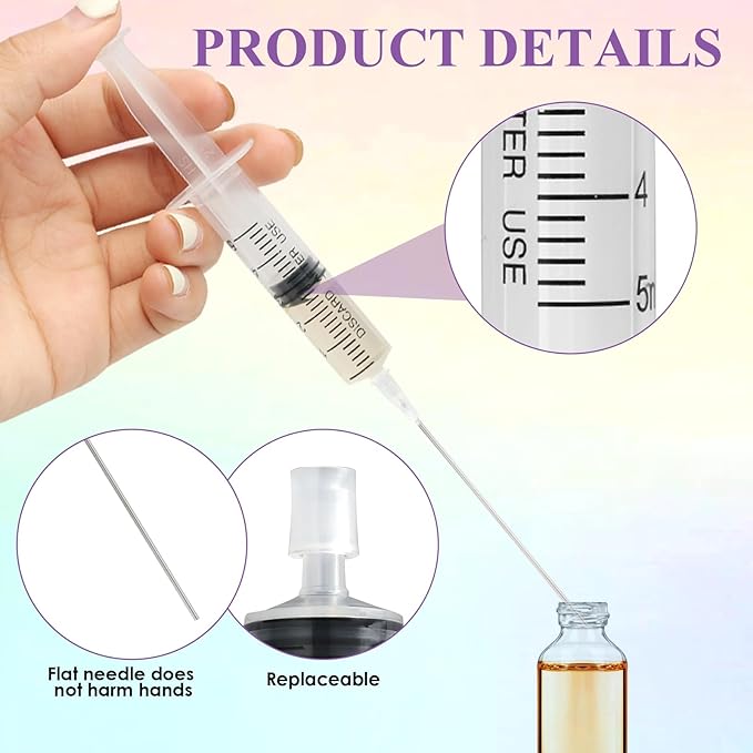 4 Pack-5ml Plastic Perfume Syringe Extracto Decanter Kit with Blunt Stainless Needle Tip, Suitable for Perfume、Ink、Pen、Printer Filling, Refillable Liquid Dispensing and Measuring.