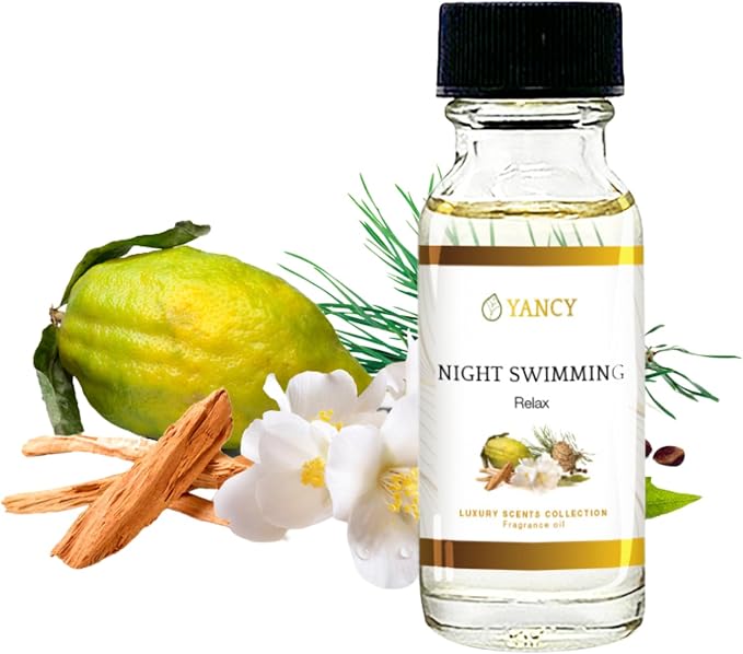 YANCY Night Swimming Luxury Collection Fragrance Oil (1/2 oz), Fresh Marine and Floral Scent, Soothing Aroma for Diffusers, Oil Burners & Aroma Lamps, Ideal for Nighttime Relaxation