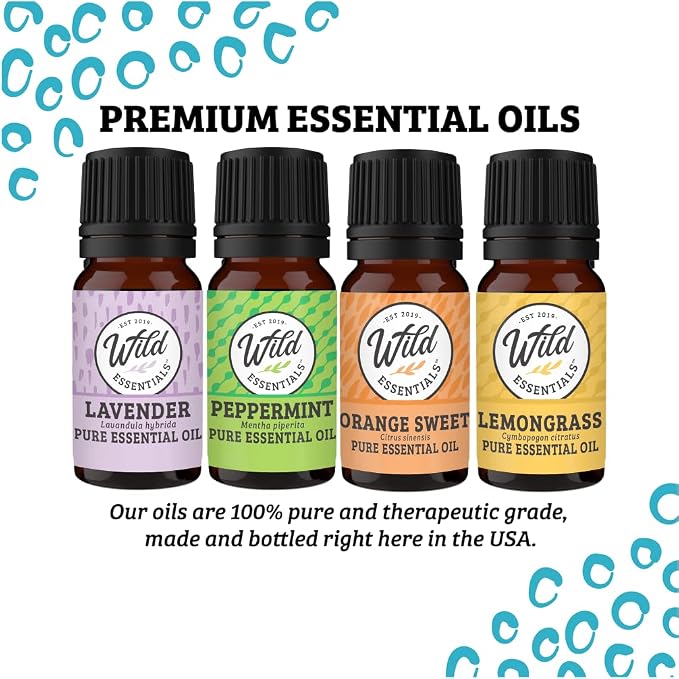 Wild Essentials Happy Frog Necklace Essential Oil Diffuser Kit with Lavender, Lemongrass, Peppermint, Orange Oils, 12 Refill Pads, Calming Aromatherapy Gift Set, Customizable Color Changing, Perfume