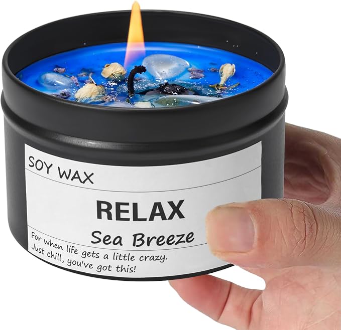 Sea Breeze Crystal Candle, Relaxing Aromatherapy for Stress Relief, Calm Moments | Just Chill Scented Candle for Home, Self Care, Gift for Her/Him