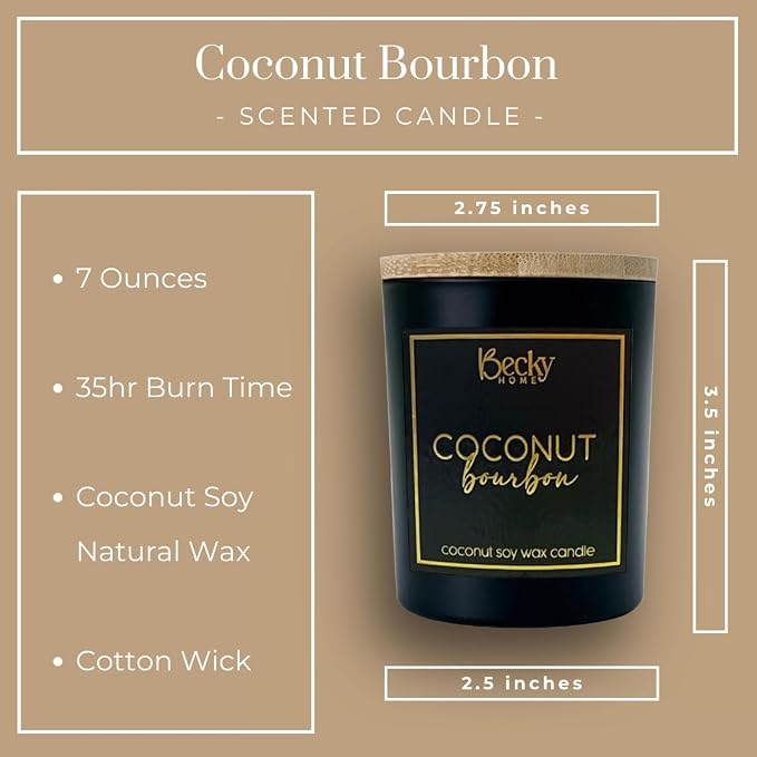 Coconut Bourbon Candle | Scented Candles for Men | Natural Coconut Soy Candles | 8 Ounce Modern Luxury Home Decor Novelty Candle | Long Lasting Fragrance with 45 Hour Burn Time | Candle in Black Jar