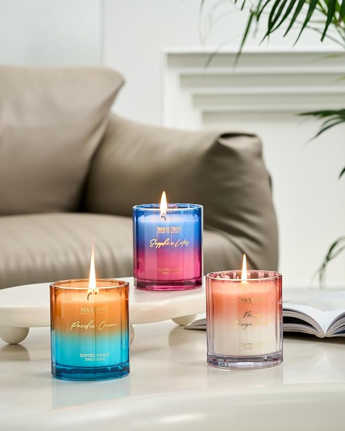 M&SENSE Mango Pineapple Summer Scented Candles, 10.6oz Natural Soy Wax 60H | Clean Non Toxic Burn, Fruity Scent Candle for Housewarming & Women Men