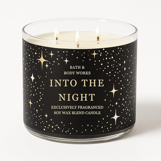 Bath & Body Works Into the Night 3‑Wick Candle 14.5 oz (411 g) – Raspberry Noir · Velvet Rose Petals · Mocha Musk