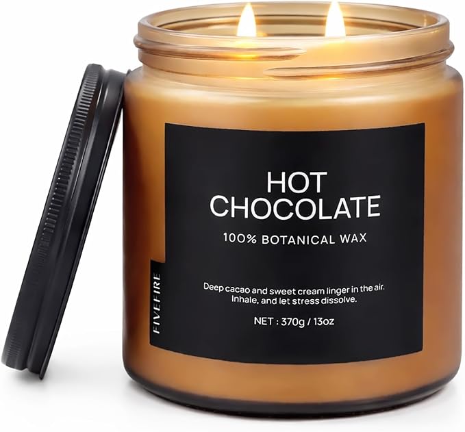 Hot Chocolate Home Scented Candles, 13oz Organic Soy Wax, 76-Hour Clean Burning, Natural Candles Non Toxic, Rich & Cocoa Gourmand Scent for Relaxation, Aromatherapy Housewarming Candle for Men Women