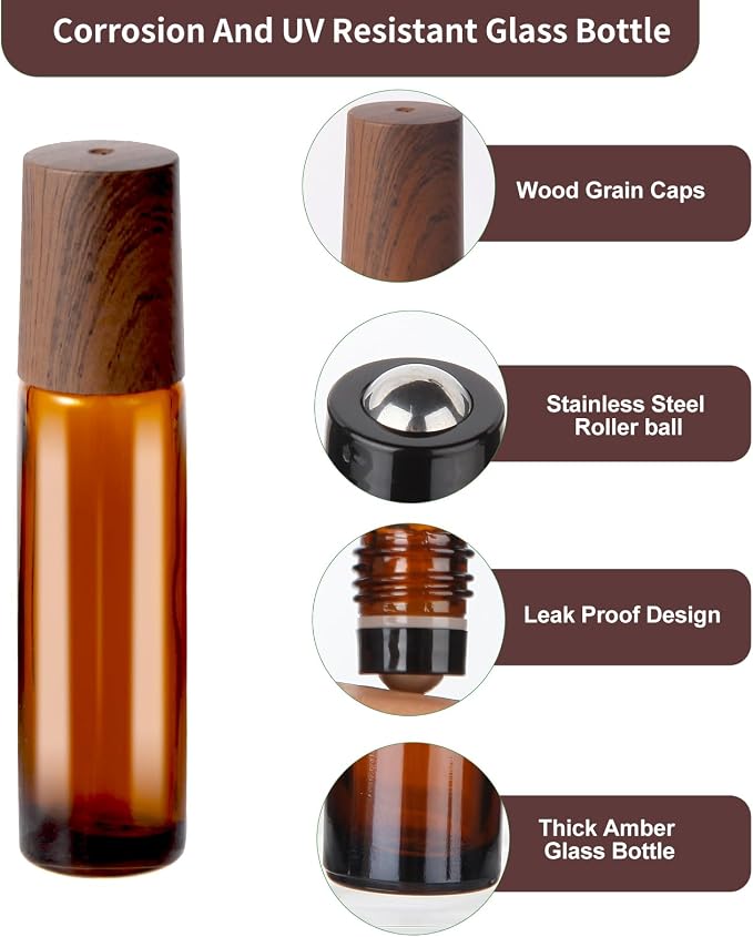 Hyber&Cara 10ml Glass Roll-on Bottles – 12-Pcs Essential Oil Roller Bottles with Stainless Steel Roller-Balls, Perfect for Fragrance & Aromatherapy (Includes 3 Bottle Opener, 1 Sticker, and 3 Funnel)