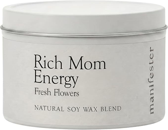 Rich Mom Natural Soy Wax Candle with Mantra – Clean Burn 100% Cotton Wick (No Lead or Zinc) – Phthalate-Free & Paraben-Free – Long-Lasting – Gift for Women – 6 oz (Rich Mom Energy Fresh Flowers)