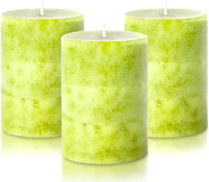 Green Pillar Candles Set of 3 Sage Scented Long Burning Candles 3x4 inch Aromatherapy Clean Burn Dripless Candle for Dinner Table,Weddings, Holidays Home Decorations