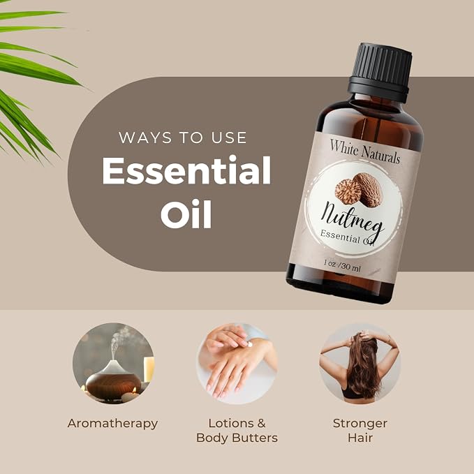 Organic Nutmeg Essential Oil - 100% Pure & Natural -Premium Therapeutic Grade with Premium Glass Dropper - Undiluted Natural/Homeopathic Aromatherapy Scented, Great for DIY Candle Making, Massage