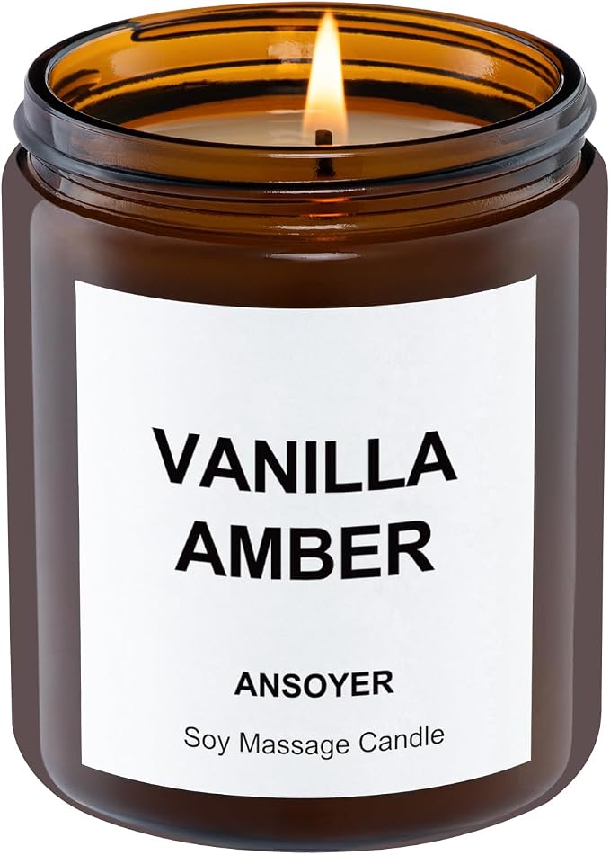 Massage Candle for Relaxation – 7oz Massage Oil Candle with Sweet Almond Oil – (Vanilla Amber)
