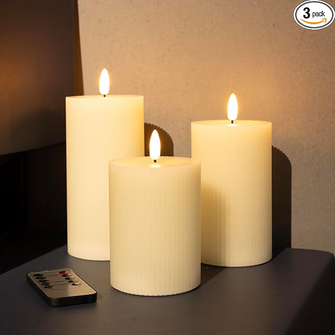 ANGELLOONG Battery Operated Candles with Remote, LED Flameless Candles Flickering with Timer, Fake Electric Pillar Candles for Holiday Party Christmas Home Decor, Wavy