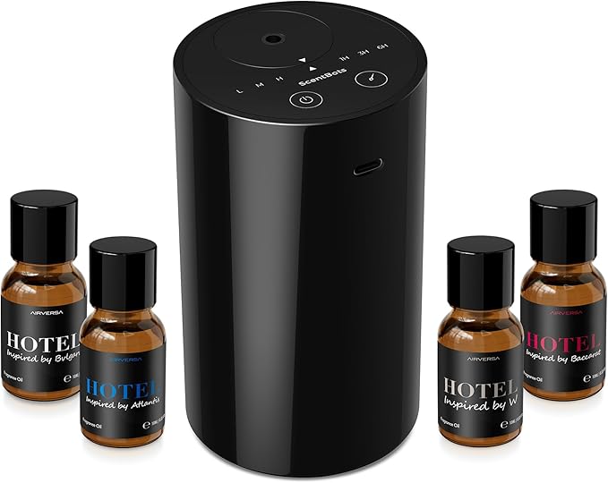 Waterless Essential Oil Diffuser Starter Kit, Battery Operated Mini Scent Air Machine Portable Diffuser for Home Car Office, ANZ Black Kit