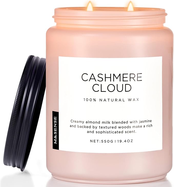M&SENSE Cashmere Vanilla Scented Candles, Non Toxic Soy Wax 19.4oz 110 Hour Long Lasting 2 Wick, Large Candle for Bedroom Kitchen Home Decor, Housewarming Holiday Gifts for Mom Grandma Family Friends