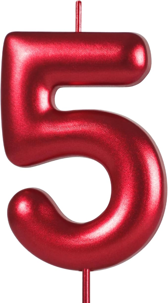 2.76“ Large Red 5 Birthday Candle, 5 Candle for 5th Birthday Boy, Number 5 Candle for Girls Women Red Theme Birthday Party Decorations, Red Birthday Candles for Betty Boop Birthday Decorations