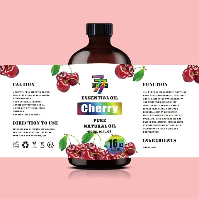 Cherry Essential Oil, Cherry Oils, for Diffuser, Humidifier, DIY Candles, Soap, Home, Office, Car, Gift, Essential Oil, GV77ZF Cherry Fragrance Oil - 16 fl oz (480 ml)