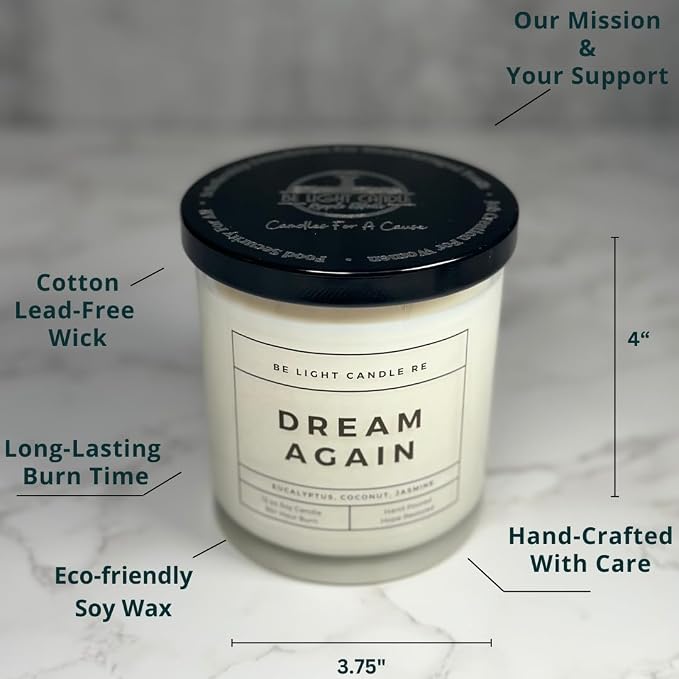 Scented Candles | Purpose-Driven Soy Scented | 8oz Long Lasting Scent Non-Toxic | Aroma for Home Scented | Eucalyptus | Aromatherapy | Be Light Candle RE (Dream Again)