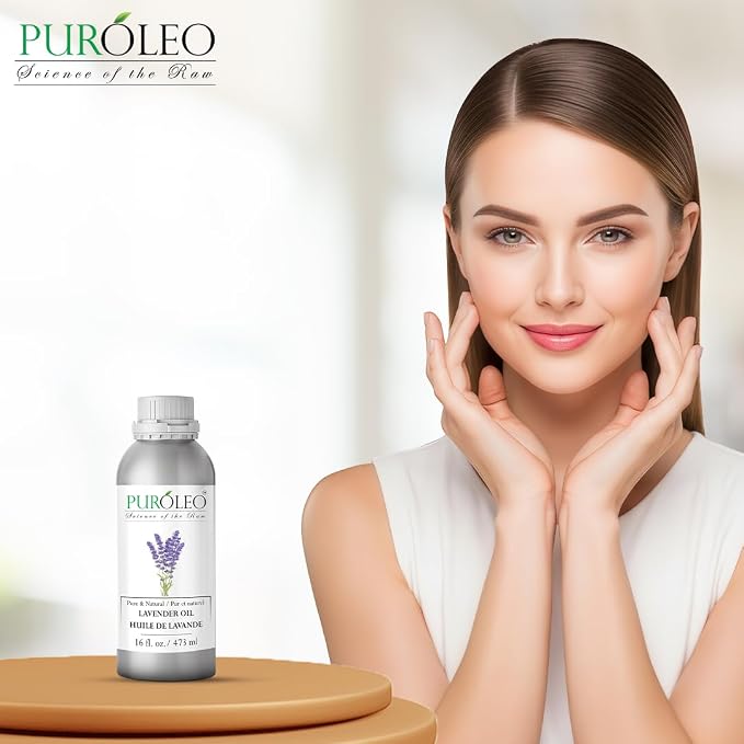 PUROLEO Lavender Essential Oil 16 Fl Oz/473 ML (Packed in Canada) 100% Pure Natural Undiluted Cold Pressed for Aromatherapy Therapeutic Grade Aromatherapy Oil for Sleep
