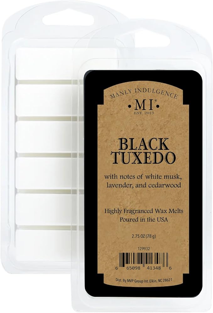 Manly Indulgence Black Tuxedo Scented Wax Melts, Wax Melt Warmer Cubes, Long Lasting Scented Wax Warmer Cubes, 4 Pack, 6 Cubes Each - Made in The USA