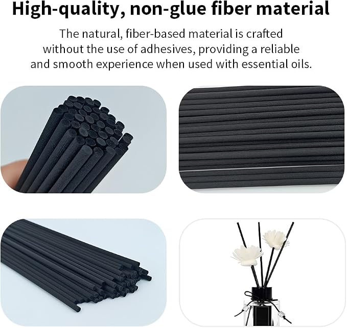 100PCS Black Fiber Reed Diffuser Sticks 12 Inch Long 4mm Diameter Strong Absorption Refill Replacement Reeds for Diffuser Stick Essential Oil Scented Aroma Fragrance Rod for Home Office Spa