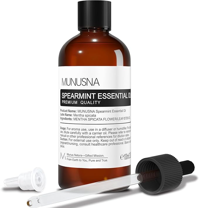 Spearmint Essential Oil 100ML, 100% Pure Spearmint Oil Aromatherapy Oil for Diffuser, Skin Hair Care, Massage, Yoga, Home, Soap and Candle Making