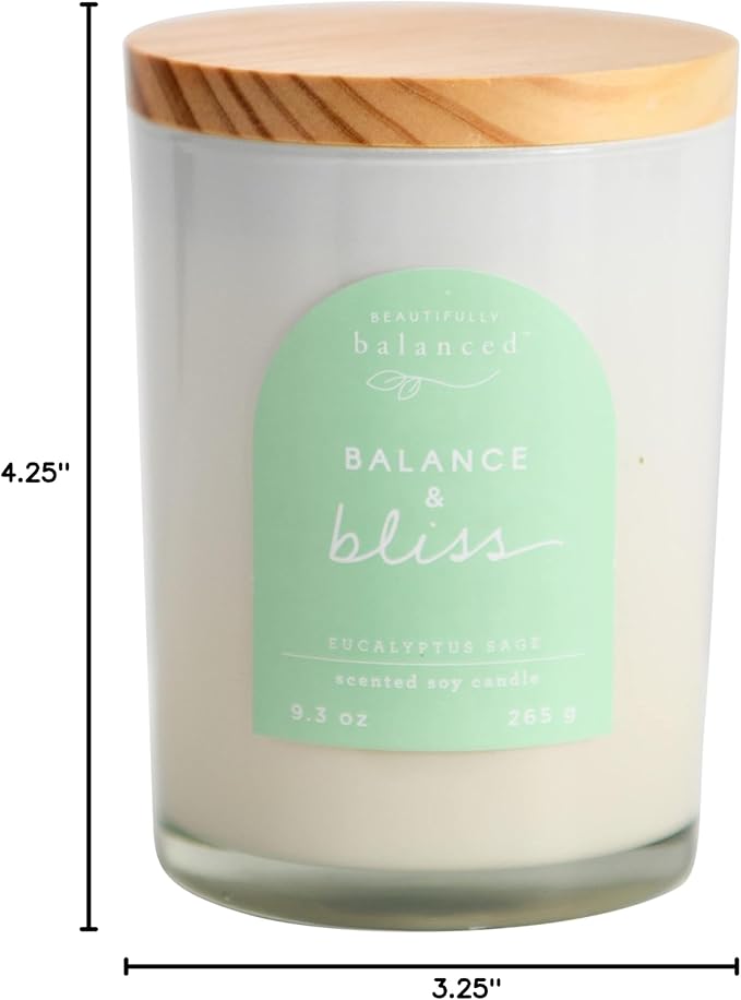Scented Lidded Glass Soy Candle, Balance + Bliss, 9.3 oz.