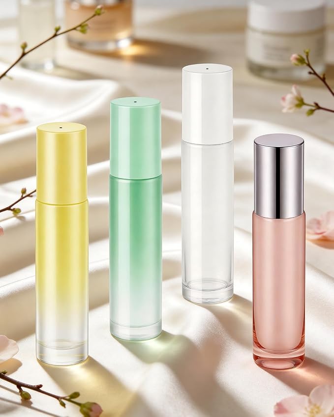 sungwoo 4 Pack Roller Bottles, 10 ml Essential Oil Glass Roller Bottles with Stainless Steel Roller Balls Rose Gold