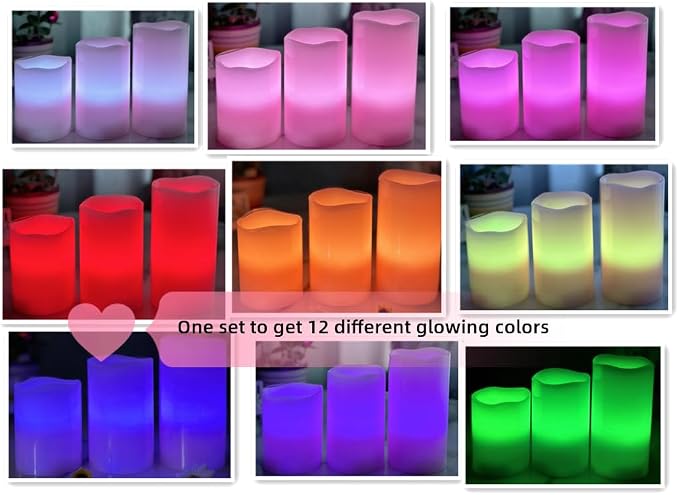 Adoria Pink Flameless LED Candles Set of 3-Real Wax Pillar Candles with Rose Scented Remote and Timer, Dia3xH4/5/6 Inch for Wedding,Party,Gift