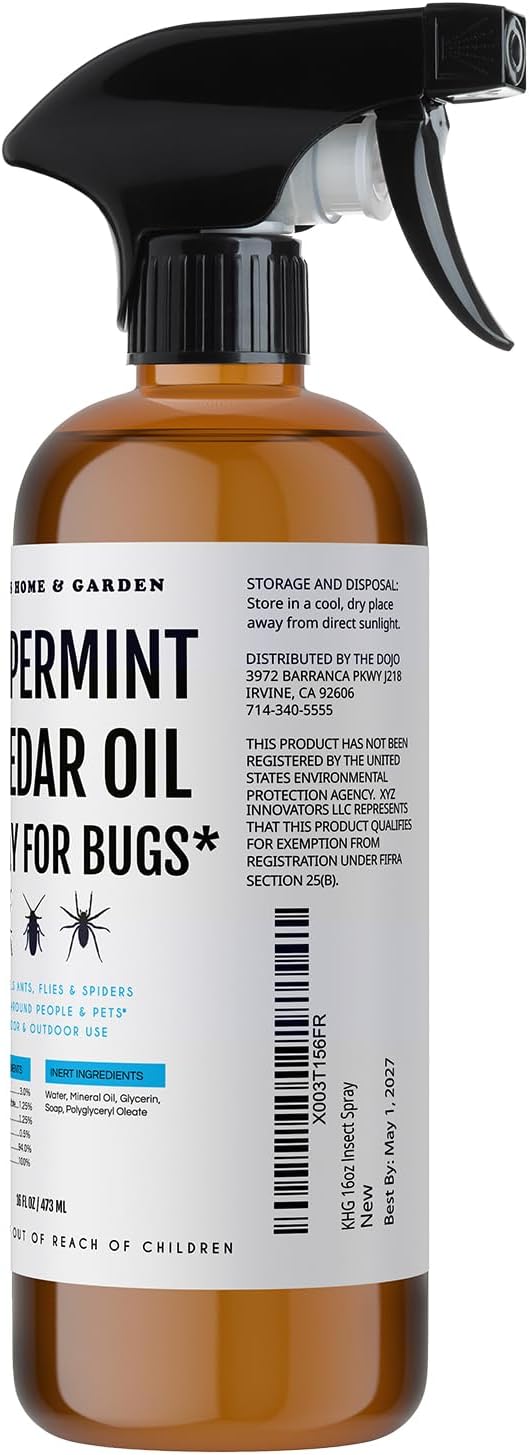 Kate's Home & Garden Peppermint Oil Spray for Bugs, Ants, Insects, Spiders, Roaches, Stink Bug. Pesticide and Insecticide Indoor Repellent Pest Control with Cedar Oil (16oz, Natural, Non Toxic)