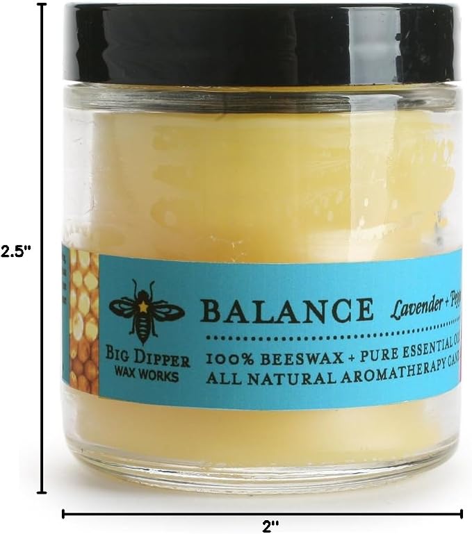 Big Dipper Wax Works Beeswax Aromatherapy Candle, Balance - Lavender & Peppermint, Apothecary Glass 3.2 oz, 20 Hour Clean Burn, Natural & Eco-Friendly, 2" x 2.5"
