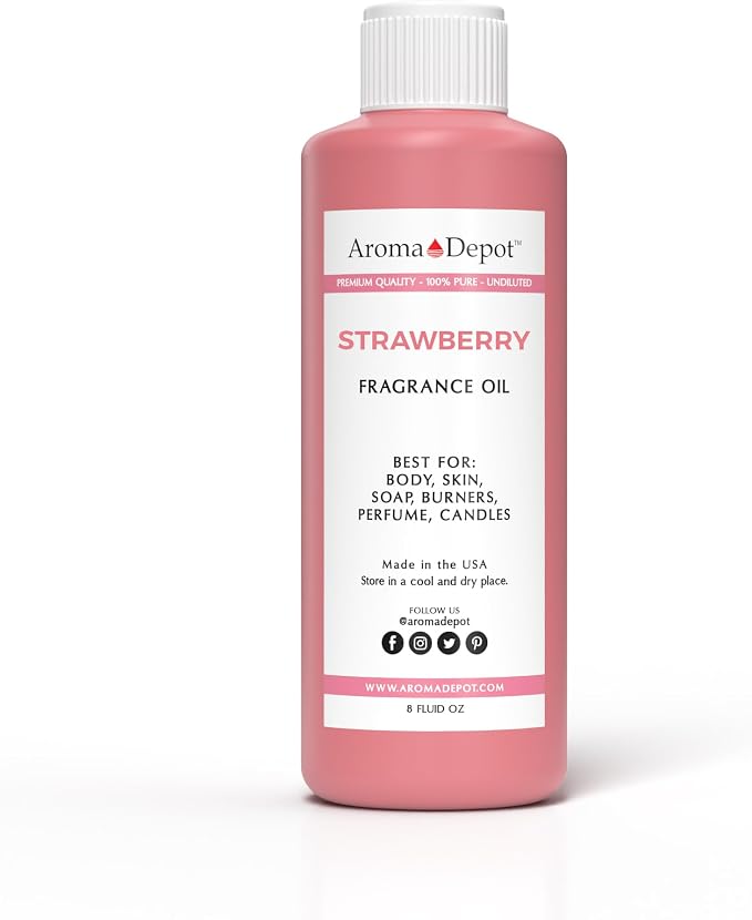 Aroma Depot 8 oz. Strawberry Fragrance Oil I Perfume I Skin Oil I Scented Oil. Can be Used for Candles, Bath Bombs, Body Butter, Creams and lotions. Works for diffusers, Burners or heaters.