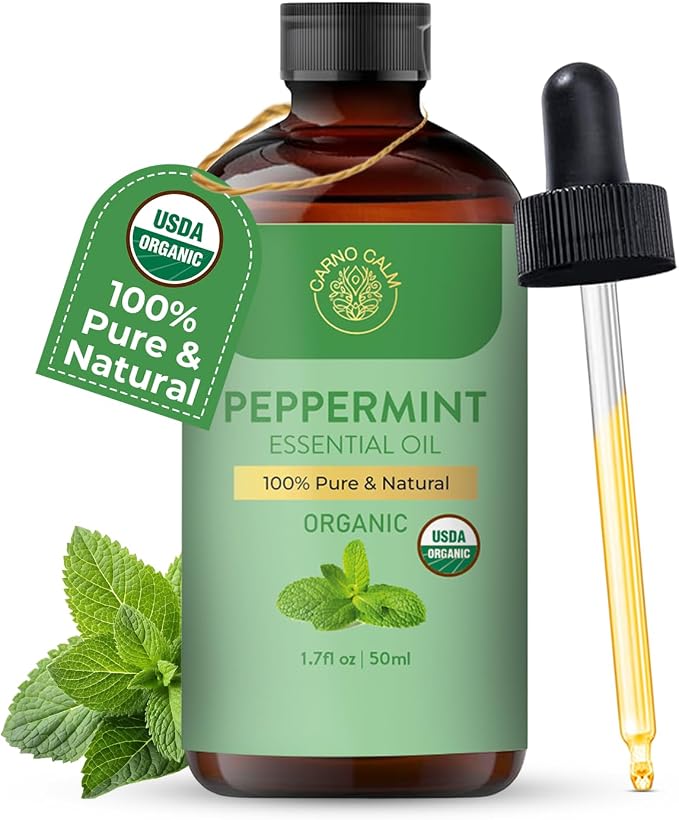 Peppermint Essential Oil | USDA Certified Organic Peppermint Oil | for Diffuser, Skin, Hair, Aromatherapy, Soap & Candle Making | 1.7 fl. oz