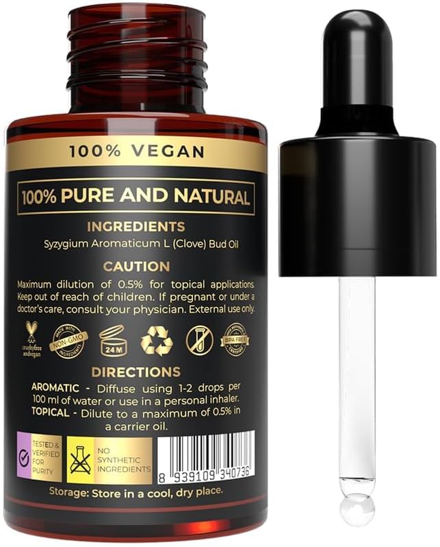 100% Pure & Natural Clove Oil for Hair Care, Oral Care, Aromatherapy and Resistant Support | Strong, Spicy Aroma | Clove Essential Oil Diffuser