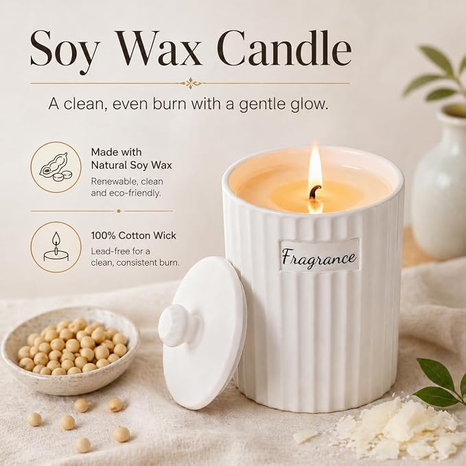 Viyffo 6.35oz Scented Candle - Lavender & Eucalyptus, Small Non Toxic Soy Candles, 30-40 Hours Long Lasting, Matte White Ceramic Jar, Luxury Home Fragrance, Elegant Room Decor & Premium Birthday Gift