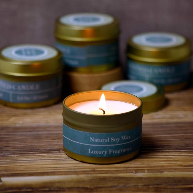 DEYBBY Natural Soy Wax Scented Candles 4 Pack 4oz Gift Set-Lavender, Vanilla, Lemon, Ocean Breeze Aromatherapy | 20 Hours Long Lasting Burning Travel Tin Candles for Stress Relief Relaxation BathYoga