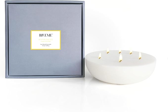 Blueme Happiness Candle Refill | Yuzu & Ginger | 5 Wick - Contains Essential Oil, Sustainable, Hand Finished, Hand Poured, Luxury Refill, Natural Cotton Wick, Soy-Wax Blend | Giant 45 oz