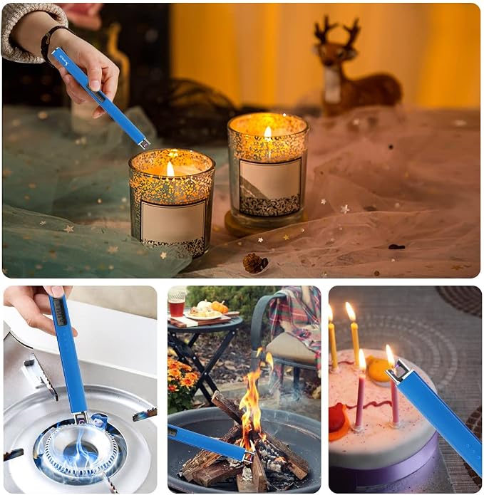 SUPRUS Fluorescent Glows in The Dark Electric Candle Lighter Rechargeable USB Arc lighters with Safety Lock Windproof Flameless Plasma for Candle BBQ Camping (Blue, 3)