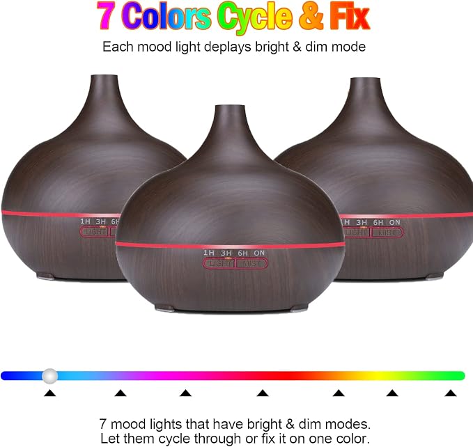 Diffusers for Essential Oils Large Room 550ml Aroma Diffuser for Home, Ultra Quiet Aromatherapy Essential Oil Diffuser, Ultrasonic Cool Mist Humidifier with 7 Light Colors, Timer Setting