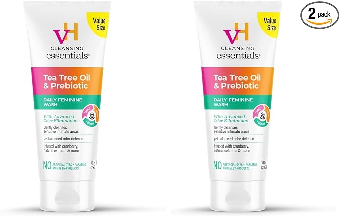 vH essentials Daily Feminine Wash - 10 Fl Oz - Odor Eliminating Vaginal Wash with Tea Tree Oil,Prebiotics and Cranberry,gentle cleanser + pH balancing,(Pack of 2)