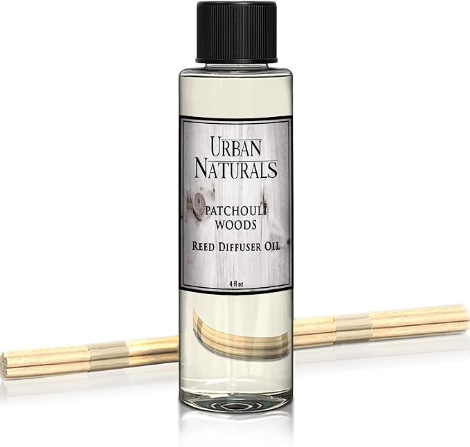 Urban Naturals Patchouli Woods Reed Diffuser Refill Oil with Replacement Sticks Kit | Sandalwood, Patchouli & Ylang Ylang Room Scent. Vegan. Made in the USA