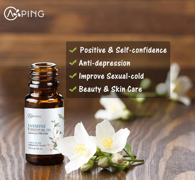 Jasmine Essential Oil - 100% Pure Organic Natural Plant (Jasmium Officinale) Jasmine Oil for Diffuser, Aroma, Spa, Massage, Yoga, Perfume, 0.33oz