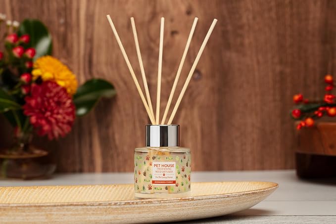 Pet House Evergreen Forest Reed Diffuser with Bamboo Sticks, Long Lasting Pet Air Freshener - Scented Oil Diffuser for Home