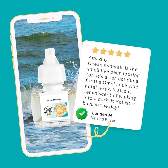 Scent Fill Ocean Minerals Plug in Air Freshener, Scented Oil Refills, 2 Refills + Diffuser