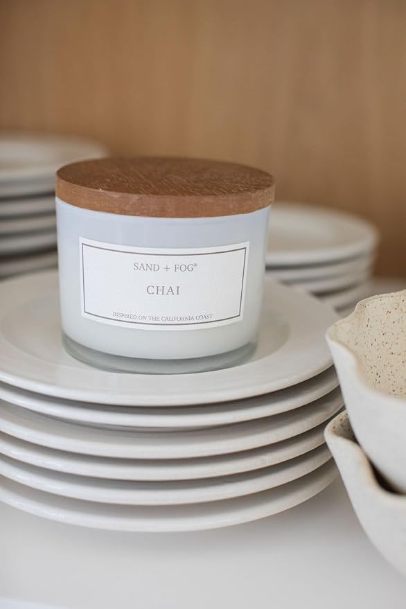 Sand + Fog Scented Candle - Chai – Additional Scents and Sizes – 100% Cotton Lead-Free Wick - Luxury Air Freshening Jar Candles - Perfect Home Decor – 12oz
