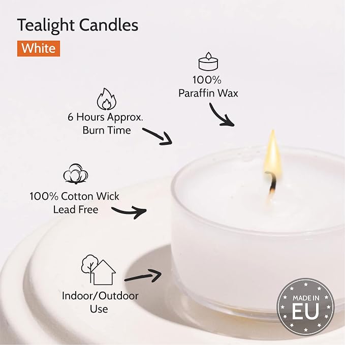 HYOOLA Scented Tealight Candles - Clear Cup - White Tealight Candles Scented - 6 Hour Burn Time - 15 Pack - European Made